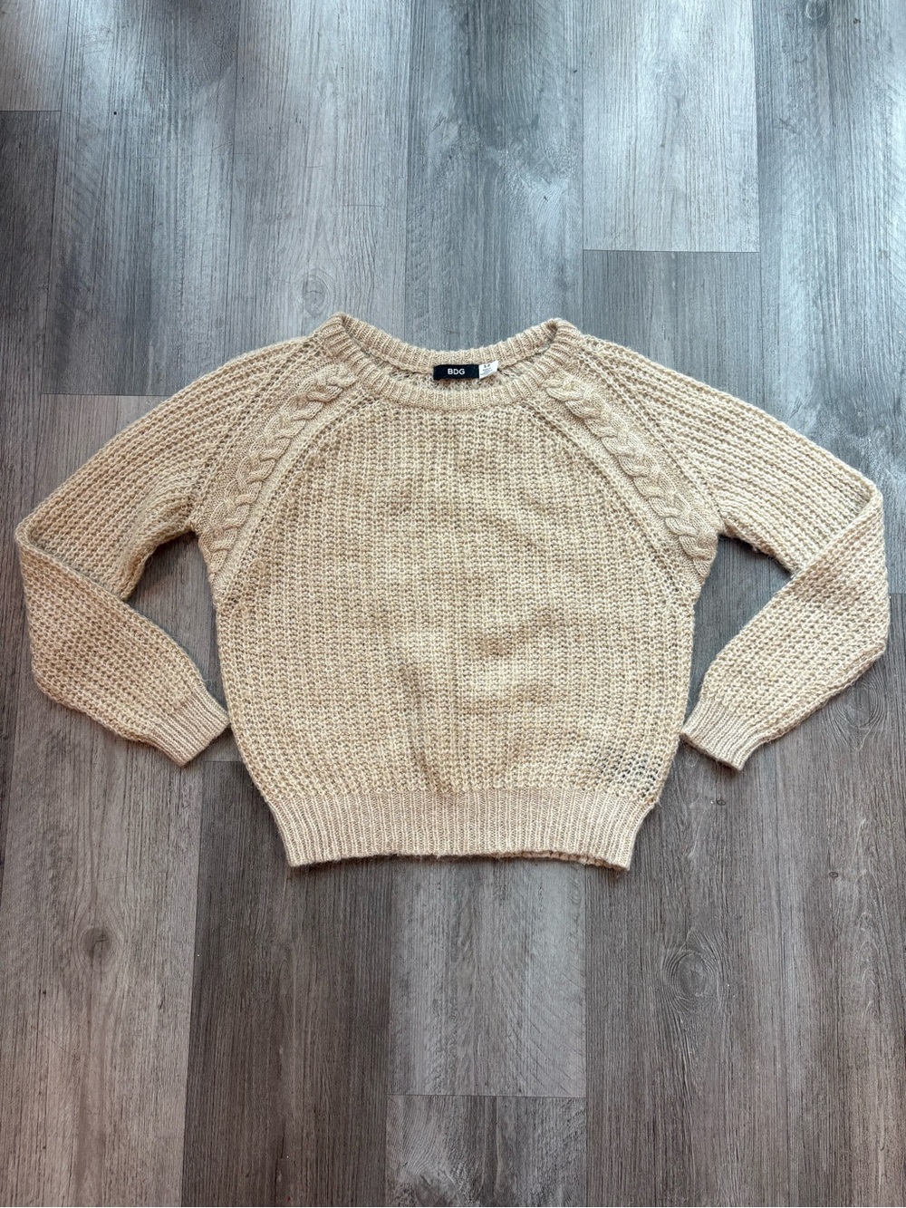 BDG Cream Cable Detail Crewneck Sweater